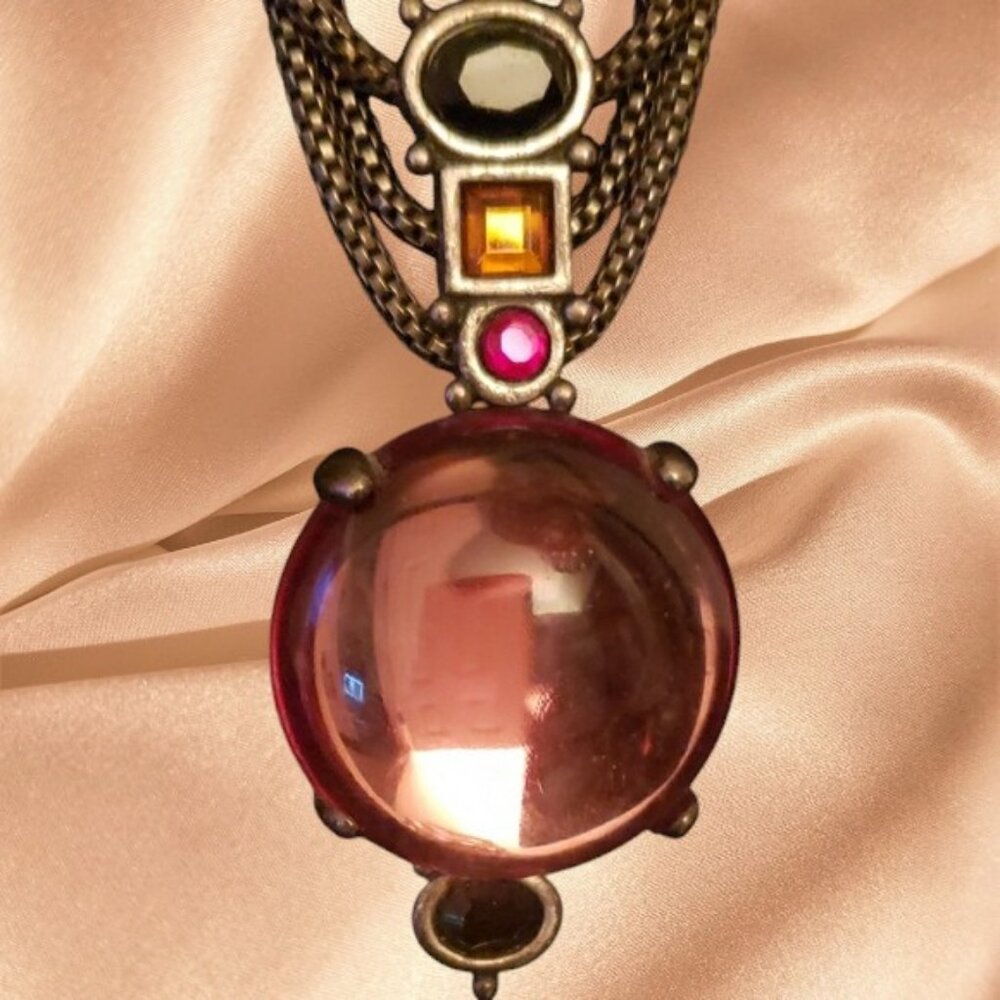 Chico's Amber Cabochon Rhodolite Pendant Necklace - Picture 2 of 9